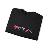 Pink Crewneck Sweatshirt —  Heart, Clover, Caduceus & Stethoscope Medical Icons Embroidery