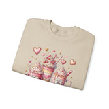 Valentine Hot Drinks Crewneck Sweatshirt — Cute Coffee & Cocoa Hearts Design