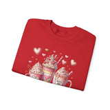 Valentine Hot Drinks Crewneck Sweatshirt — Cute Coffee & Cocoa Hearts Design