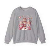 Valentine Hot Drinks Crewneck Sweatshirt — Cute Coffee & Cocoa Hearts Design