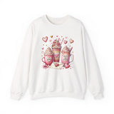 Valentine Hot Drinks Crewneck Sweatshirt — Cute Coffee & Cocoa Hearts Design